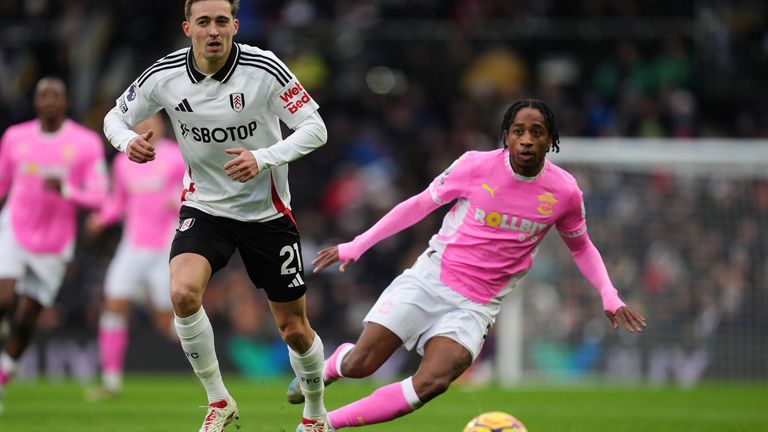 Fulham's Timothy Castagne and Southampton's Kyle Walker-Peters in action at Craven Cottage