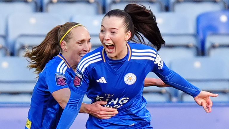 Missy Goodwin celebrates after firing Leicester in front against Chelsea