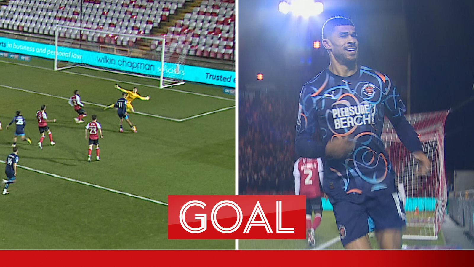 Ashley Fletcher opens the scoring for Blackpool against Lincoln with a beautiful dink over the keeper