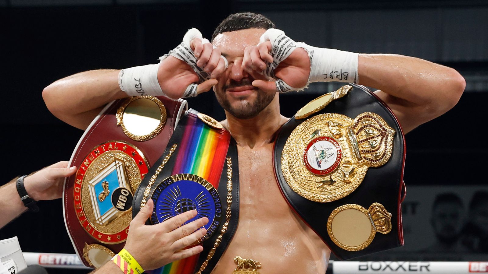 Callum Simpson stops Steed Woodall in emotional victory to retain British and Commonwealth super-middleweight titles