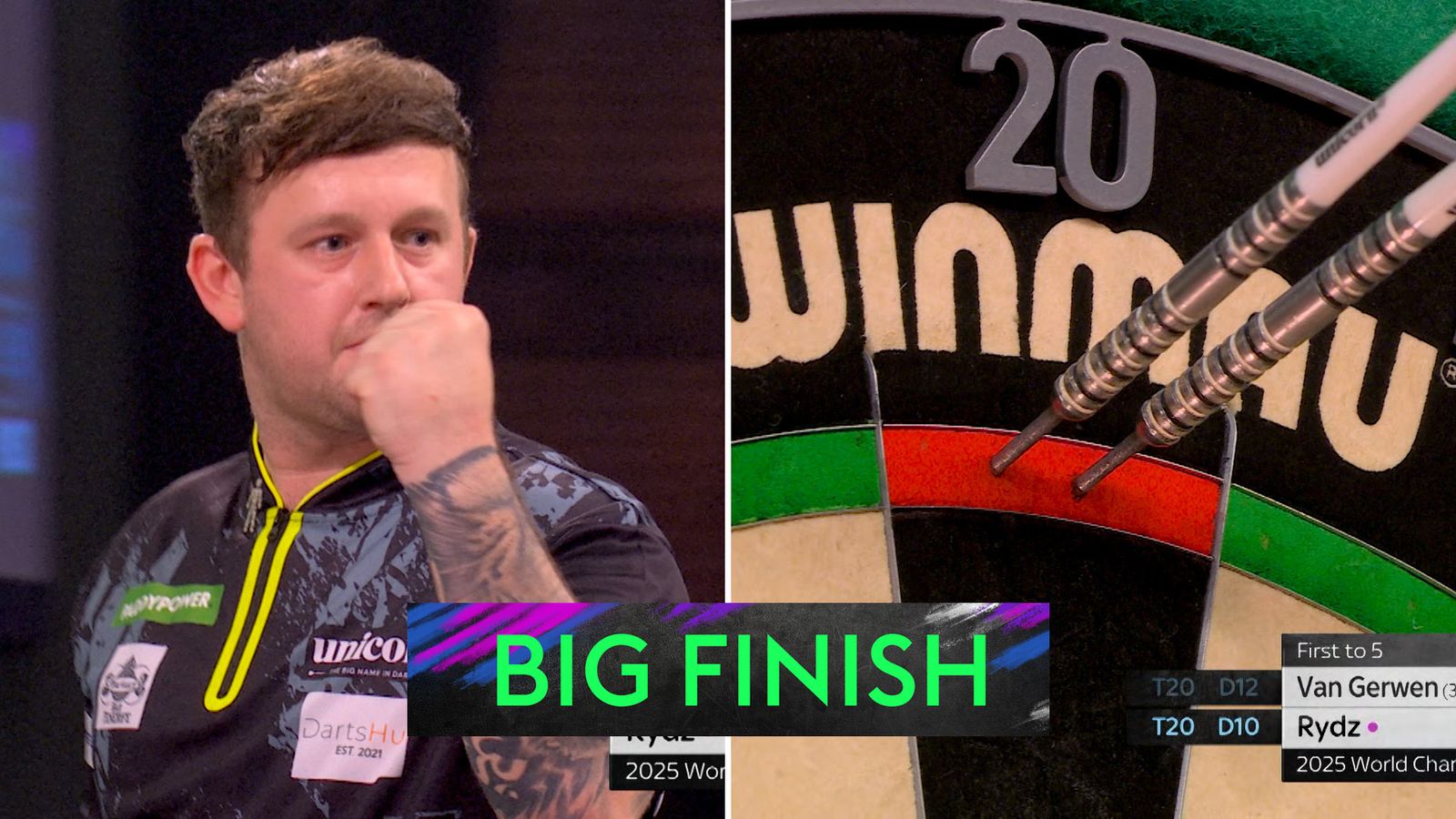 Callan Rydz claws back set against Michael van Gerwen with tops-tops