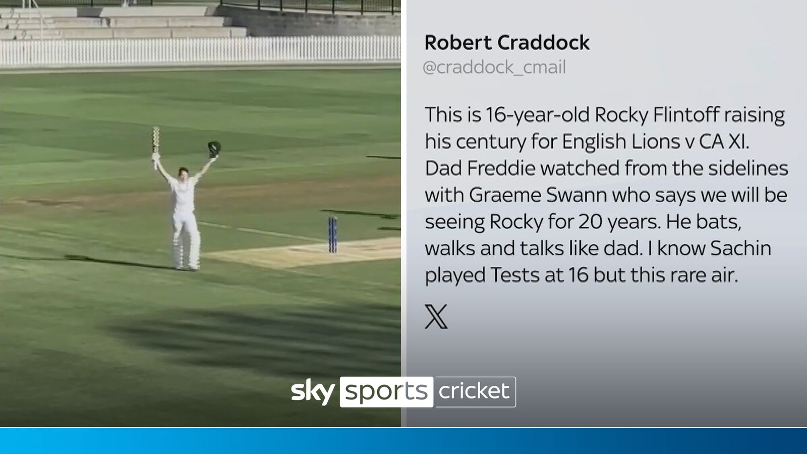 Freddie Flintoff's son Rocky hits century for England Lions in Australia!