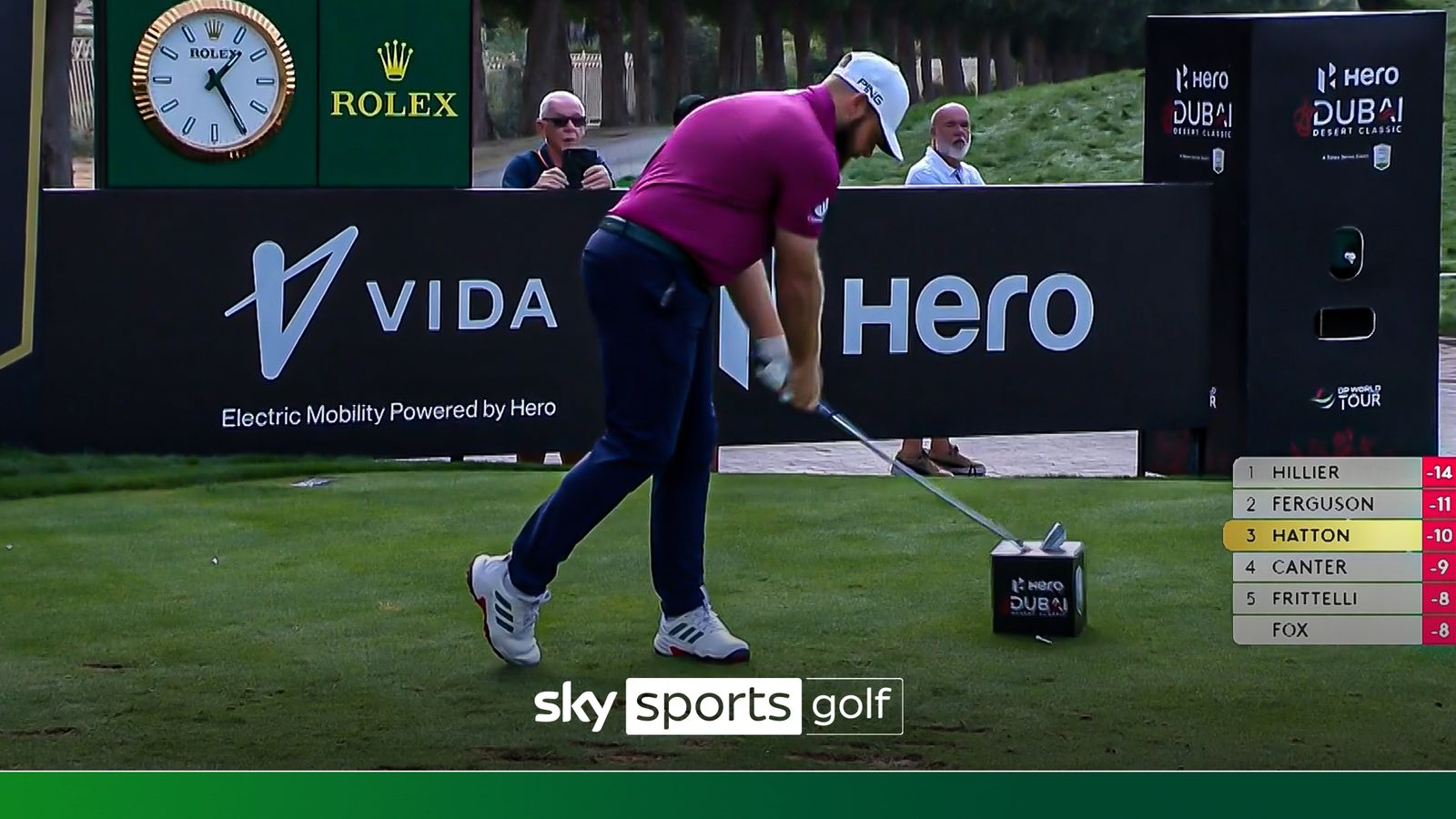 Frustrated Hatton hits tee marker with club in Dubai Frustrated Hatton hits tee marker with club in Dubai