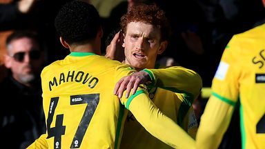 Josh Sargent celebrates after giving Norwich the lead against Swansea