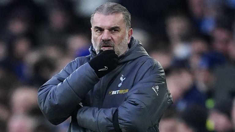 Ange Postecoglou during the Premier League match at Goodison Park