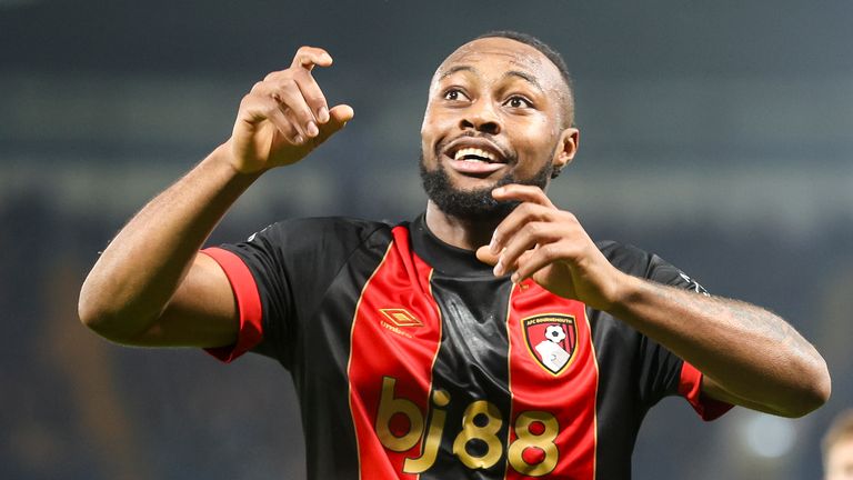 Antoine Semenyo dari Bournemouth melakukan selebrasi setelah mencetak gol untuk menjadikan skor 2-1