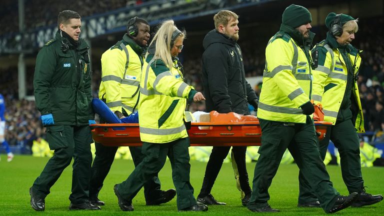 Armando Broja is stretchered off during the FA Cup third-round tie against Peterborough