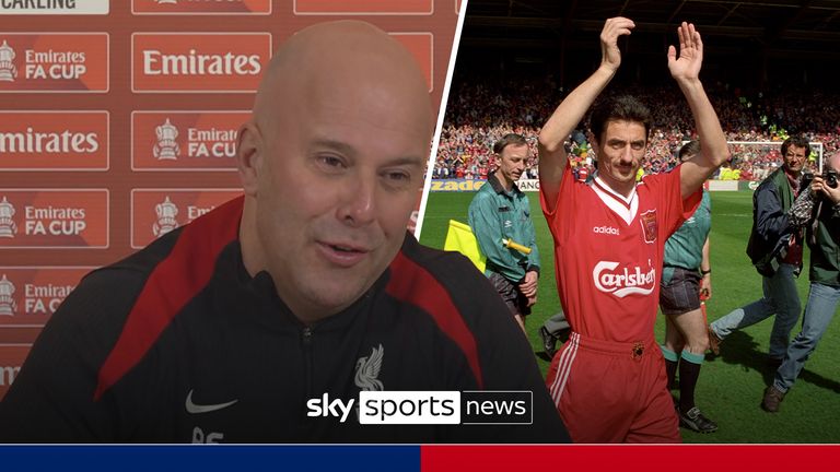 LIVERPOOLS' IAN RUSH APPLAUSE
LIVERPOOLS' VETERAN STRIKER IAN RUSH RETURNS THE APPLAUSE OF THE CROWD AT ANFIELD FOR PREMIERSHIP MATCH AGAINST MIDDLESBROUGH. THE MATCH IS HIS LAST ONE AT ANFIELD BEFORE HE LEAVES AT THE END OF THE SEASON AND THE EMOTIONAL MOMENT WAS SHARED BY HIS SON.