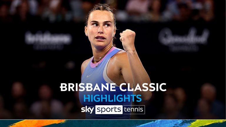 Belarus' Aryna Sabalenka celebrates defeating Russia's Mirra Andreeva during their semifinal match at the Brisbane International in Brisbane, Australia, Saturday, Jan. 4, 2025. (AP Photo/Pat Hoelscher)