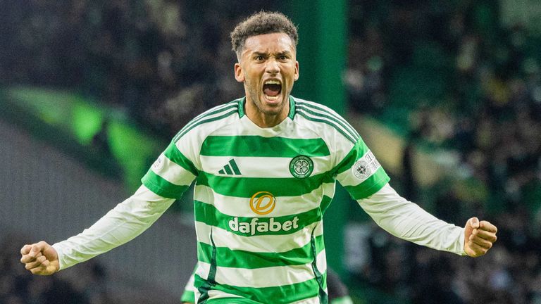 Celtic's Auston Trusty celebrates after scoring to make it 2-0