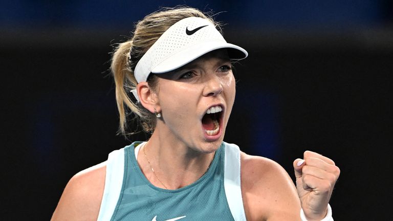 Britain's Katie Boulter reacts on a point against Canada...s Rebecca Marino during their women's singles match on day three of the Australian Open tennis tournament in Melbourne on January 14, 2025. (Photo by Yuichi YAMAZAKI / AFP) / -- IMAGE RESTRICTED TO EDITORIAL USE - STRICTLY NO COMMERCIAL USE --