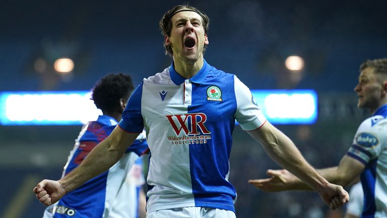 Callum Brittain celebrates scoring Blackburn's second