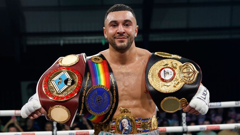 Callum Simpson celebrates after beating Steed Woodall (Pic: Lawrence Lustig / Boxxer) 