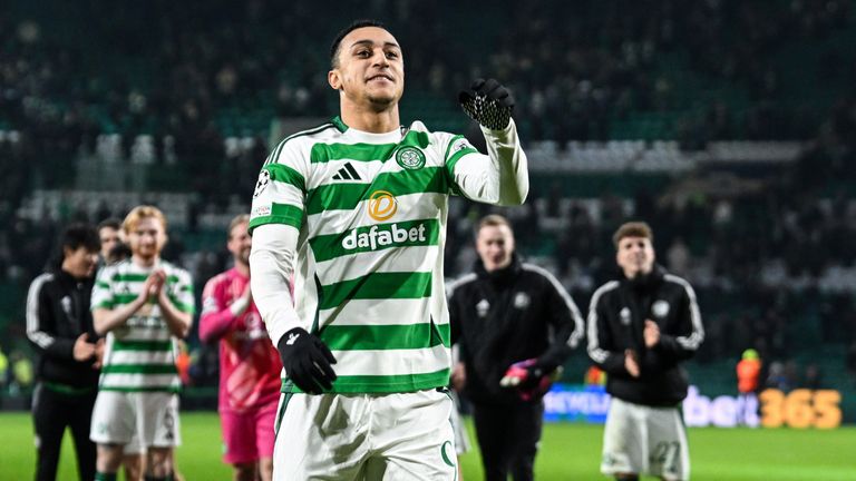 GLASGOW, SCOTLAND - JANUARY 22: Celtic's Adam Idah at full time during a UEFA Champions League 2024/25 League Phase MD7 match between Celtic and BSC Young Boys at Celtic Park, on January 22, 2025, in Glasgow, Scotland.  (Photo by Rob Casey / SNS Group)