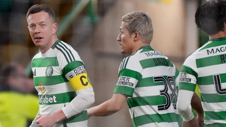 Celtic's Callum McGregor (second left) celebrates with his team mates after scoring his sides first goal of the game during the Scottish Gas Men's Scottish Cup fourth round match at Celtic Park, Glasgow. Picture date: Saturday January 18, 2025.  