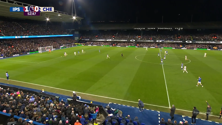 Delap carries the ball into the Chelsea penalty area