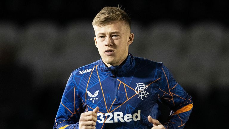 PAISLEY, SCOTLAND - DECEMBER 26: Rangers Connor Barron warms up during a William Hill Premiership match between St Mirren and Rangers at the SMiSA Stadium, on December 26, 2024, in Paisley, Scotland. (Photo by Alan Harvey / SNS Group)