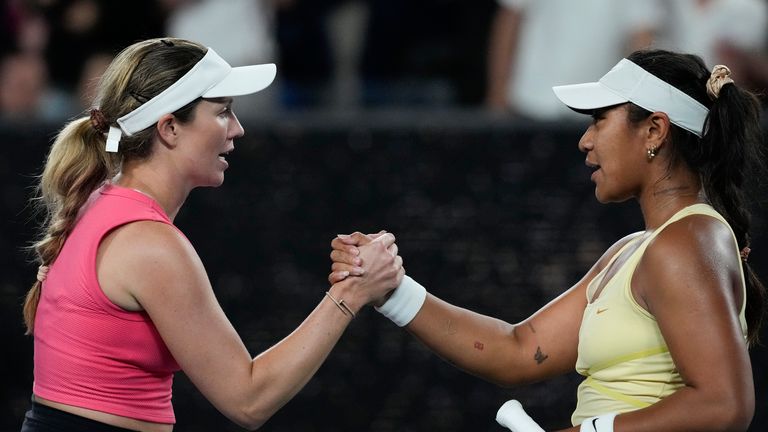 Collins shook Ayava's hand after her 7-6, 4-6, 6-2 win in Melbourne