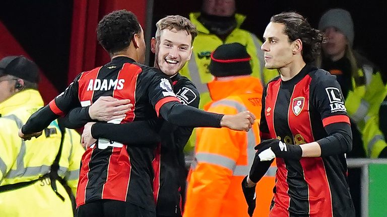 David Brooks celebrates his opener with team-mates