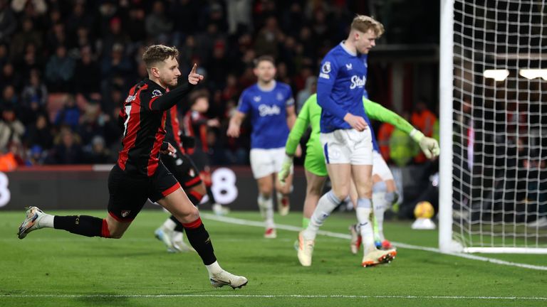 David Brooks celebrates his winner against Everton