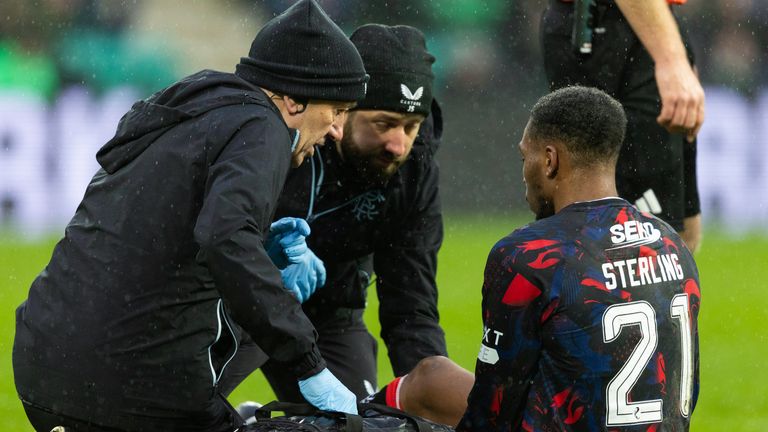 Rangers' Dujon Sterling was forced off in the 3-3 draw at Hibs