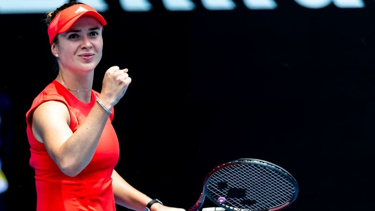 Elina Svitolina of Ukraine celebrates during Round 4 of the 2025 Australian Open on January 20 2025, at Melbourne Park in Melbourne, Australia. (Photo by Jason Heidrich/Icon Sportswire) (Icon Sportswire via AP Images)