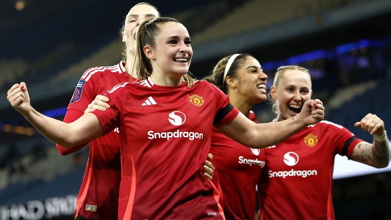 Ella Toone scored a hat-trick for Manchester United in the WSL Manchester derby