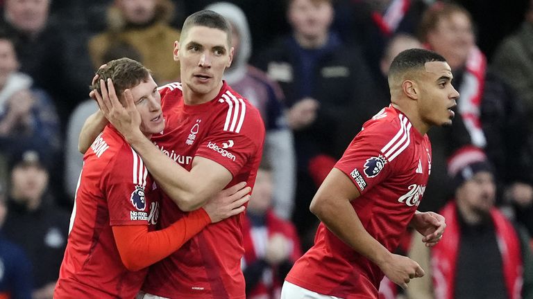 Nottingham Forest's Elliot Anderson celebrates scoring his team's first goal of the match