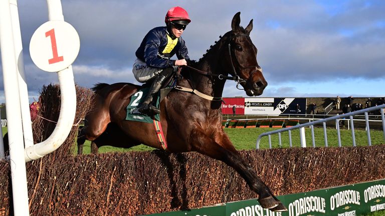 Tramore 1-1-25  .Embassy Gardens & Michael O'Sullivan win the Grade 3 O'Driscoll's Irish Whiskey Steeplechase.(Photo HEALY RACING)