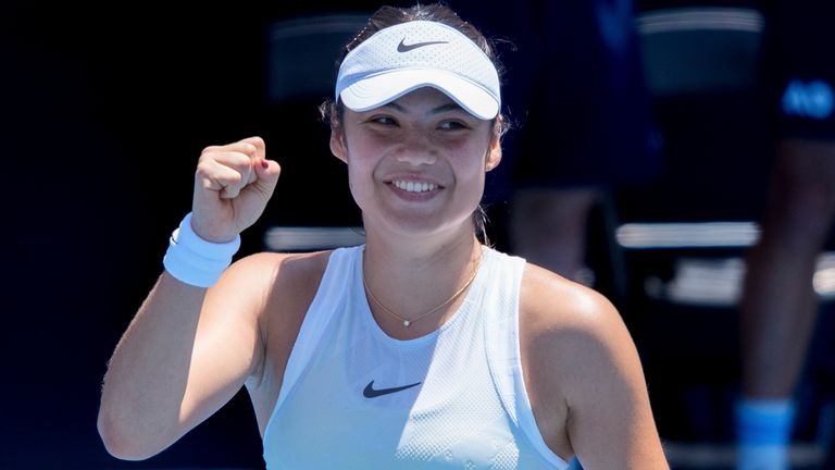 EMMA RADUCANU of Great Britain celebrates after defeating 26th seed EKATERINA ALEXANDROVA of the Russian Federation on Court 3 in a Women's Singles 1st round match on day 3 of the 2025 Australian Open in Melbourne, Australia. Sydney Low/Cal Sport Media(Credit Image: © Sydney Low/Cal Sport Media) (Cal Sport Media via AP Images)