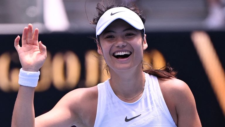 Britain's Emma Raducanu celebrates victory over USA's Amanda Anisimova at Australian Open