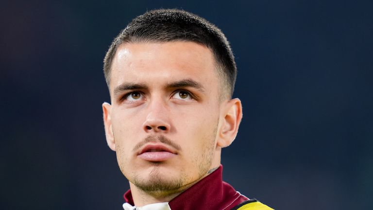 Enzo Le Fee of AS Roma looks on during the Serie A Enilive match between AS Roma and SS Lazio at Stadio Olimpico on January 5, 2025 in Rome, Italy. (Photo by Giuseppe Maffia/NurPhoto via Getty Images)