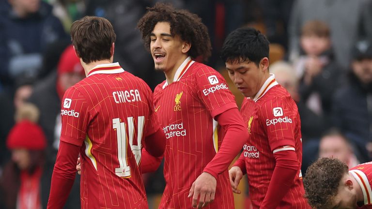 Jayden Danns celebrates after scoring Liverpool's third goal against Accrington Stanley