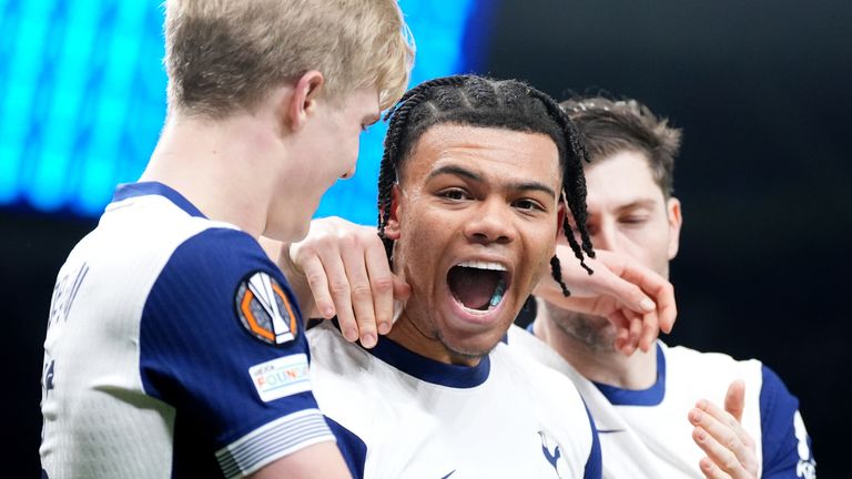 Tottenham Hotspur's Dane Scarlett celebrates scoring against Elfsborg