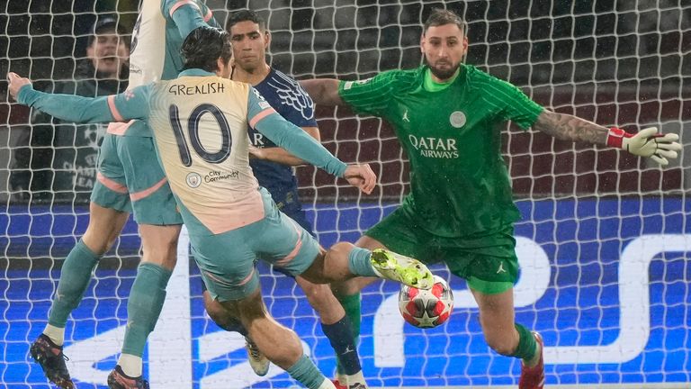 Manchester City's Jack Grealish scores against Paris Saint-Germain