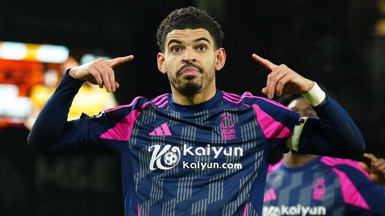 Nottingham Forest's Morgan Gibbs-White celebrates scoring against Wolves