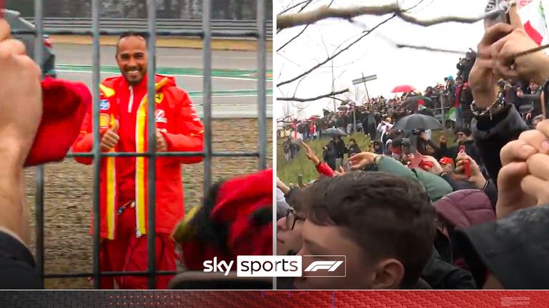 Ferrari fans give HUGE welcome to Hamilton as he arrives on track for first test session