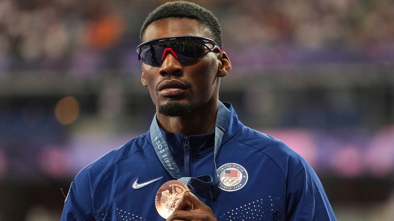 Bronze medallist Fred Kerley, after 100m at Paris 2024 Olympics (Associated Press)