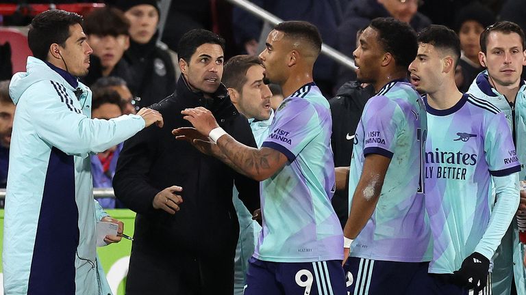 Arsenal's Gabriel Jesus celebrates scoring against Brentford