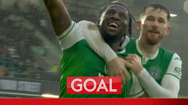 Bushiri heads in Hibs' third to equalise against Rangers!