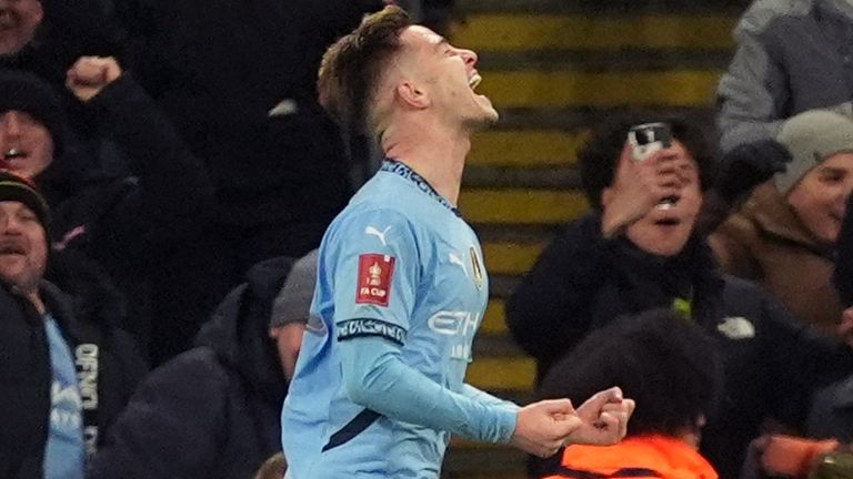 Manchester City's James McCarty celebrates his team's fifth goal against Salford City