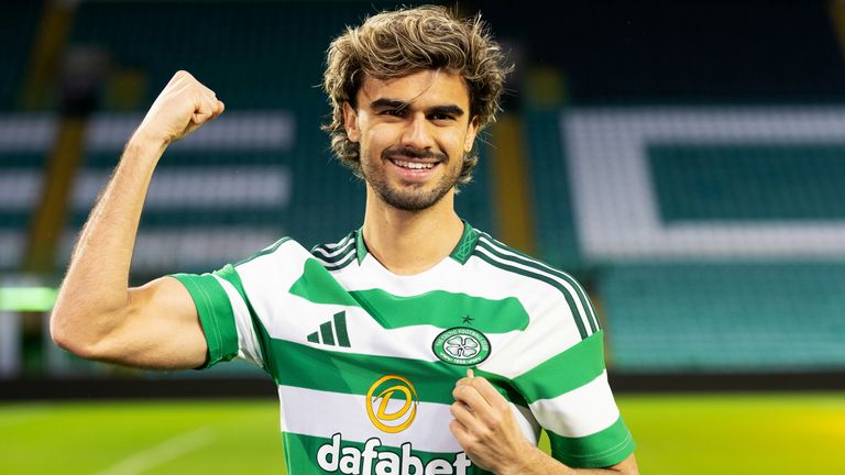 GLASGOW, SCOTLAND - JANUARY 27: New Celtic signing Jota is unveiled to the media during a Celtic press conference at Celtic Park, on January 27, 2025, in Glasgow, Scotland. (Photo by Craig Williamson / SNS Group)