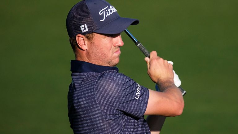 Justin Thomas hits from the 16th fairway at the Pete Dye Stadium Course during the final round of the American Express golf tournament in La Quinta, Calif., Sunday, Jan. 19, 2025. (AP Photo/William Liang)