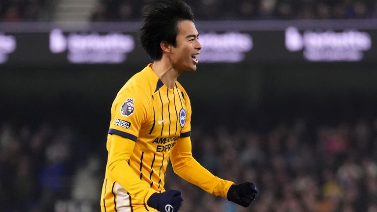 Kaoru Mitoma celebrates scoring Brighton's opener