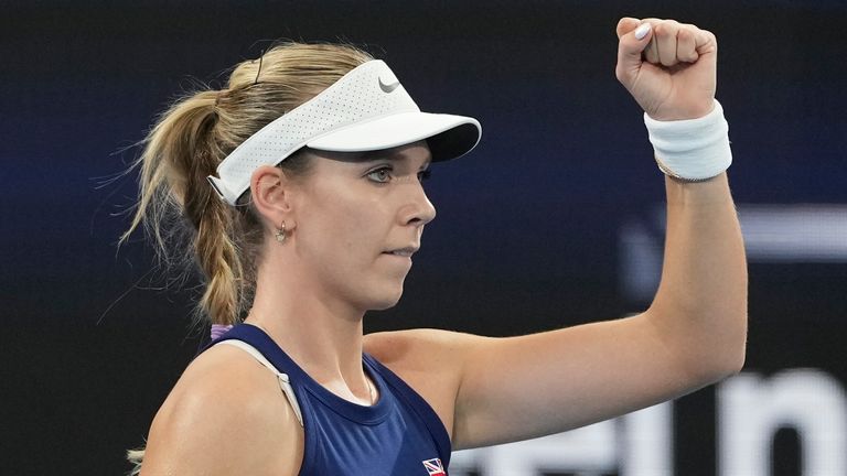Britain's Katie Boulter reacts after winning a point against Australia's Olivia Gadecki during their match at the United Cup tennis tournament in Sydney, Australia, Wednesday, Jan. 1, 2025. (AP Photo/Mark Baker)