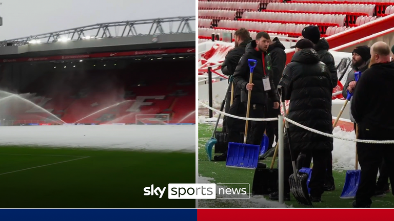 The weather threatens postponement at Anfield stadium ahead of Liverpool's clash against Manchester United.