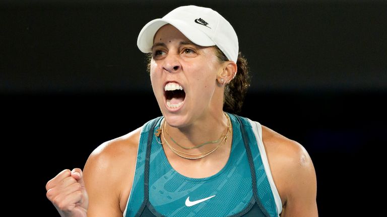 MADISON KEYS of the USA in action against 1st seed ARYNA SABALENKA of Belarus on Rod Laver Arena in a Women's Singles Final match on day 14 of the 2025 Australian Open in Melbourne, Australia. Sydney Low/Cal Sport Media(Credit Image: © Sydney Low/Cal Sport Media) (Cal Sport Media via AP Images)