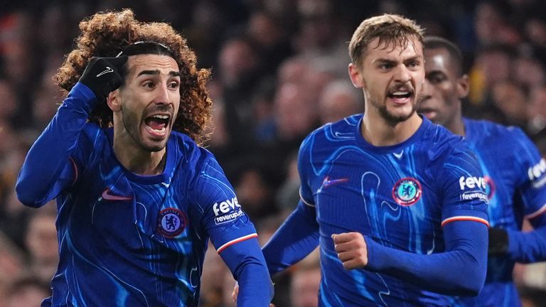 Chelsea's Marc Cucurella celebrates scoring the second goal against Wolves