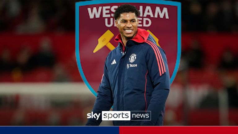 Manchester United's Marcus Rashford smiles during the warm up before the English Premier League soccer match between Manchester United and Newcastle at the Old Trafford stadium in Manchester, England, Monday, Dec. 30, 2024. (AP Photo/Dave Thompson)