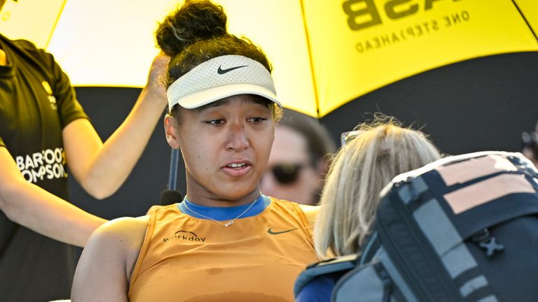 Naomi Osaka receives medical attention in the final of the 2024 ASB Classic in Auckland (Associated Press)